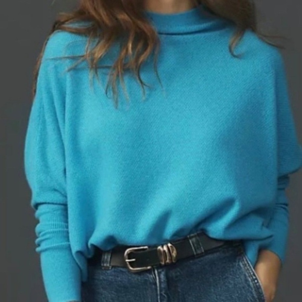 Maeve The Shea Cashmere Sweater Size LP Teal Blue Mock Oversized‎ Boxy Cropped